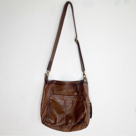 Fossil Morgan Traveler Zip Top Brown Leather Crossbody Shoulder Bag - Picture 2 of 15